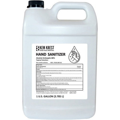 Kem Krest Hand Sanitizer 80% Alcohol Antiseptic Topical Solution 1 Gal.