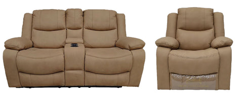 Great Lakes Comfort® Boston Series - 67" Manual Theatre Couch + Swivel, Rock & Recliner Set - RV Wall Hugger  - Manual - Sand