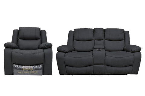 Great Lakes Comfort® Boston Series - 67" Manual Theatre Couch + Swivel, Rock & Recliner Set- RV Wall Hugger  - Manual - Slate