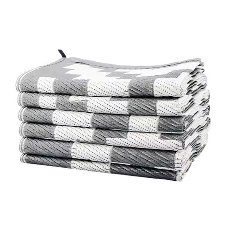 RV Outdoor Rug Reversible Patio Mat 9' x 12' Grey/White (HT-912GW)