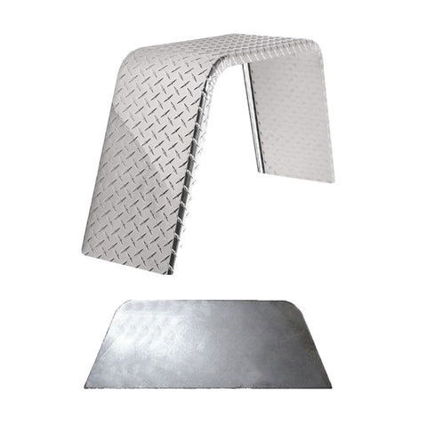 Diamond Plate Aluminum | Flat Top Fender | 28"L x 8"W x 10"H | for Single Axle Trailer | Single Fender w/Fender Back Kit