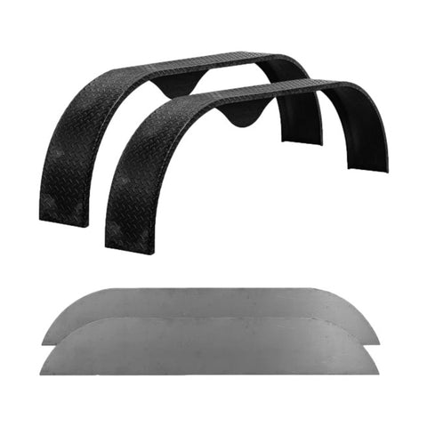 Diamond Plate Steel | Tandem Teardrop Fender | 68"L x 9"W x 18"H | for Double Axle Trailer | 2 Pack of Fenders w/Fender Backs Kit