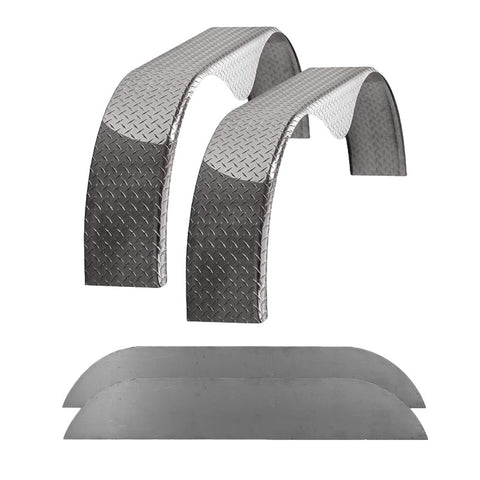 Diamond Plate Aluminum | Tandem Teardrop Fender | 72"L x 9"W x 20"H | for Double Axle Trailer | 2 Pack of Fenders w/Fender Backs Kit