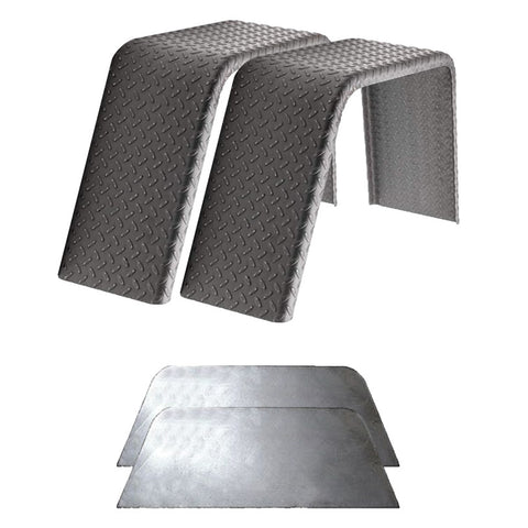 Diamond Plate Steel | Flat Top Fender | 32"L x 10"W x 15"H | for Single Axle Trailer | 2 Pack of Fenders w/Fender Backs Kit