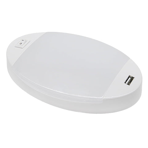 Facon 12V Oval LED RV Ceiling Light with Switch and Fast USB Charger (5V/2.4A) Interior Lighting (DLS01-608USB)